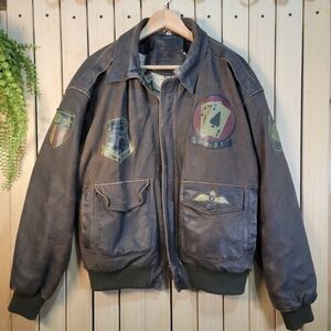 Leather Jacket. Brown Vintage Military Bomber Jacket.